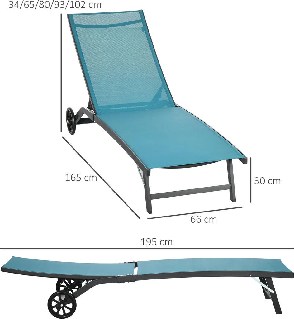 Bain de soleil de jardin en aluminium bleu avec dossier inclinable - 3