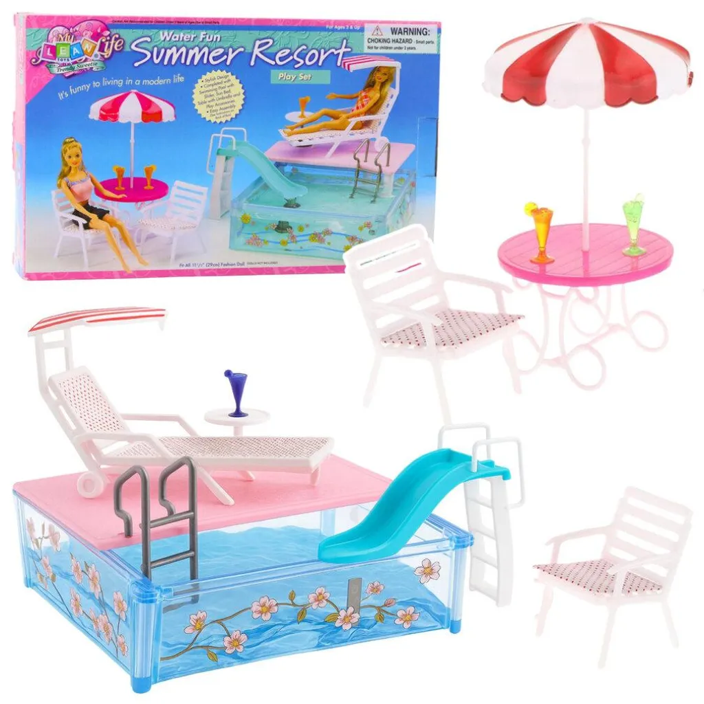 Set de jeu poupée avec piscine intégrée pour inventer des histoires