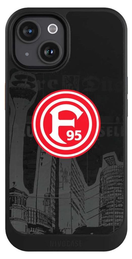 NIVOCASE Hülle für Apple iPhone 15 Handyhülle NIVOcore Case Schwarz Fortuna Düsseldorf Logo Offizielles Lizenzprodukt