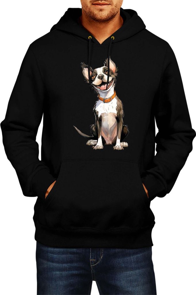 Herren Kapuzenpullover Funny Dogs Breeds Boston Terrier Dog Breed 020, Man L / Schwarz