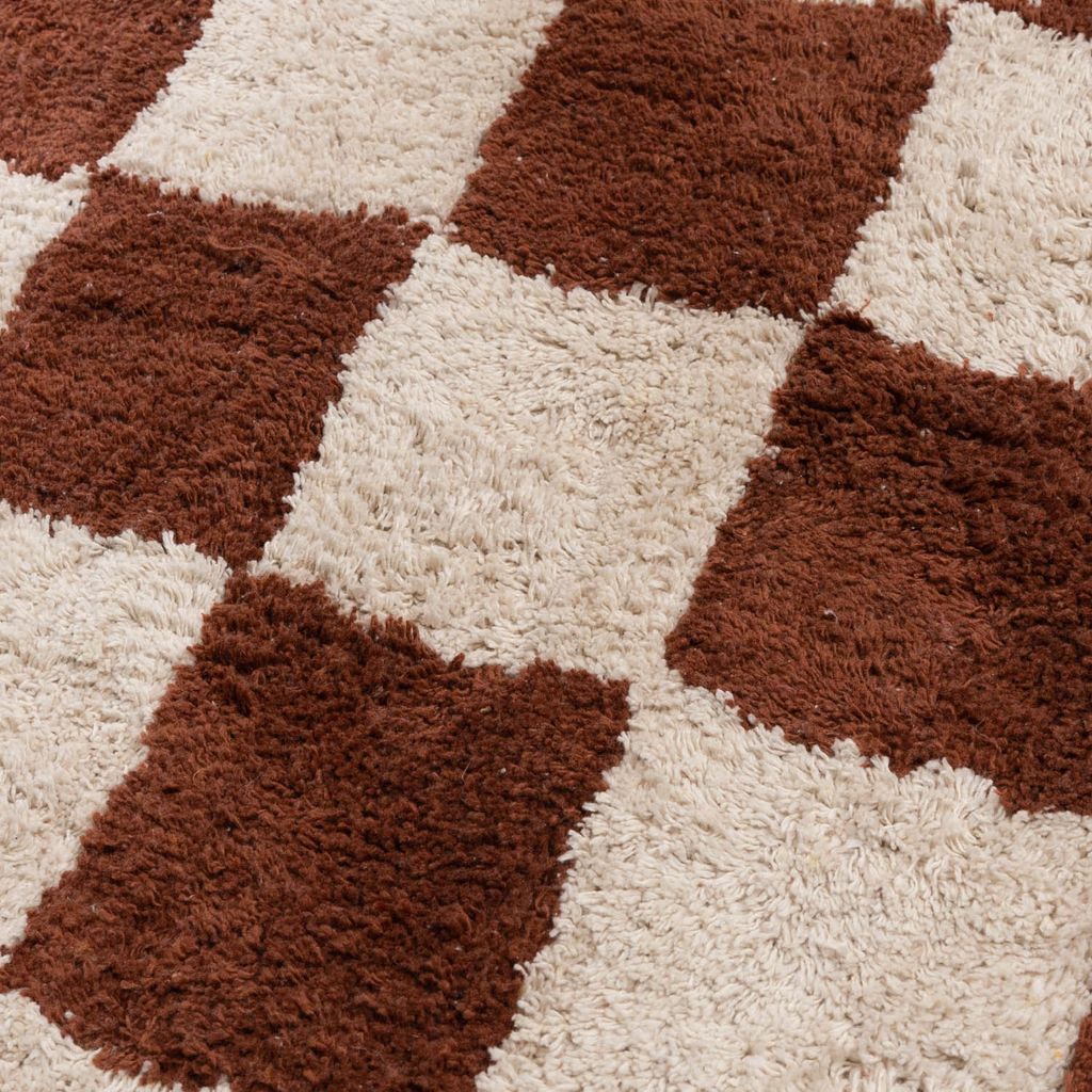 FRAAI Retro Teppich Gambit Grün/Weiß - Rund, Schachbrettdesign Aus Baumwolle