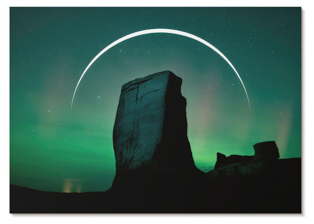 POSTER - 42x29 cm (A3) - Parallel Form - Nachthimmel, grüne Felsentöne, kosmische Atmosphäre - Wandbild für Wohnzimmer Schlafzimmer & Flur, Mod...