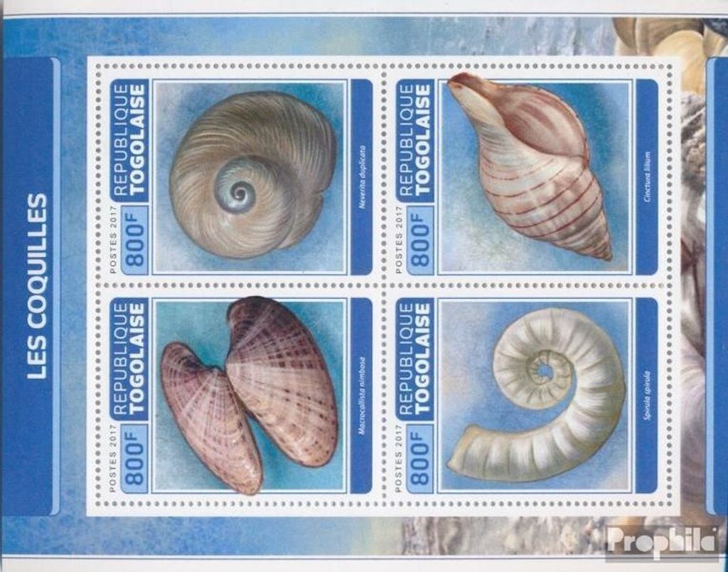 Briefmarken Togo 2017 Mi 8169-8172 Kleinbogen (kompl. Ausgabe) postfrisch Muscheln