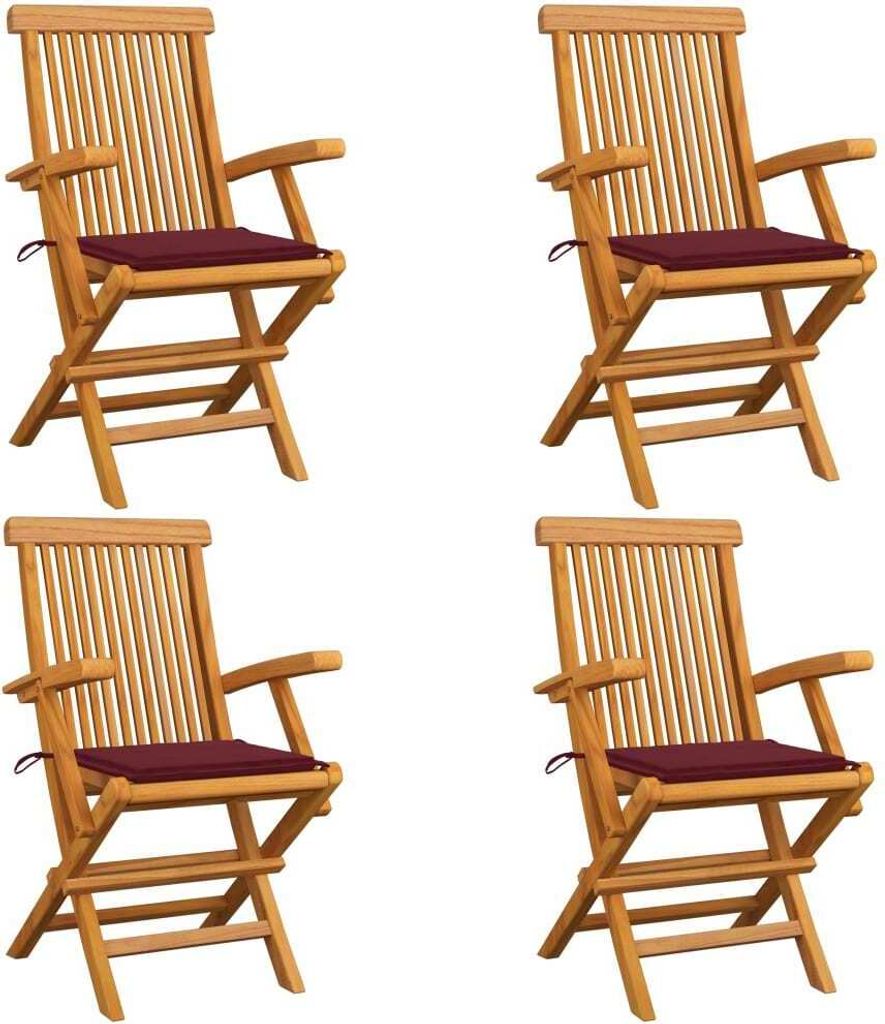 Maison Exclusive - Gartenstühle mit Weinroten Kissen 4 Stk. Massivholz Teak