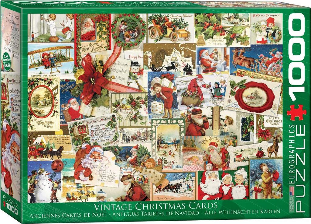 1000 Teile Puzzle - Puzzle - Klassische Weihnachtskarten Art Deco + Puzzle Zubehör