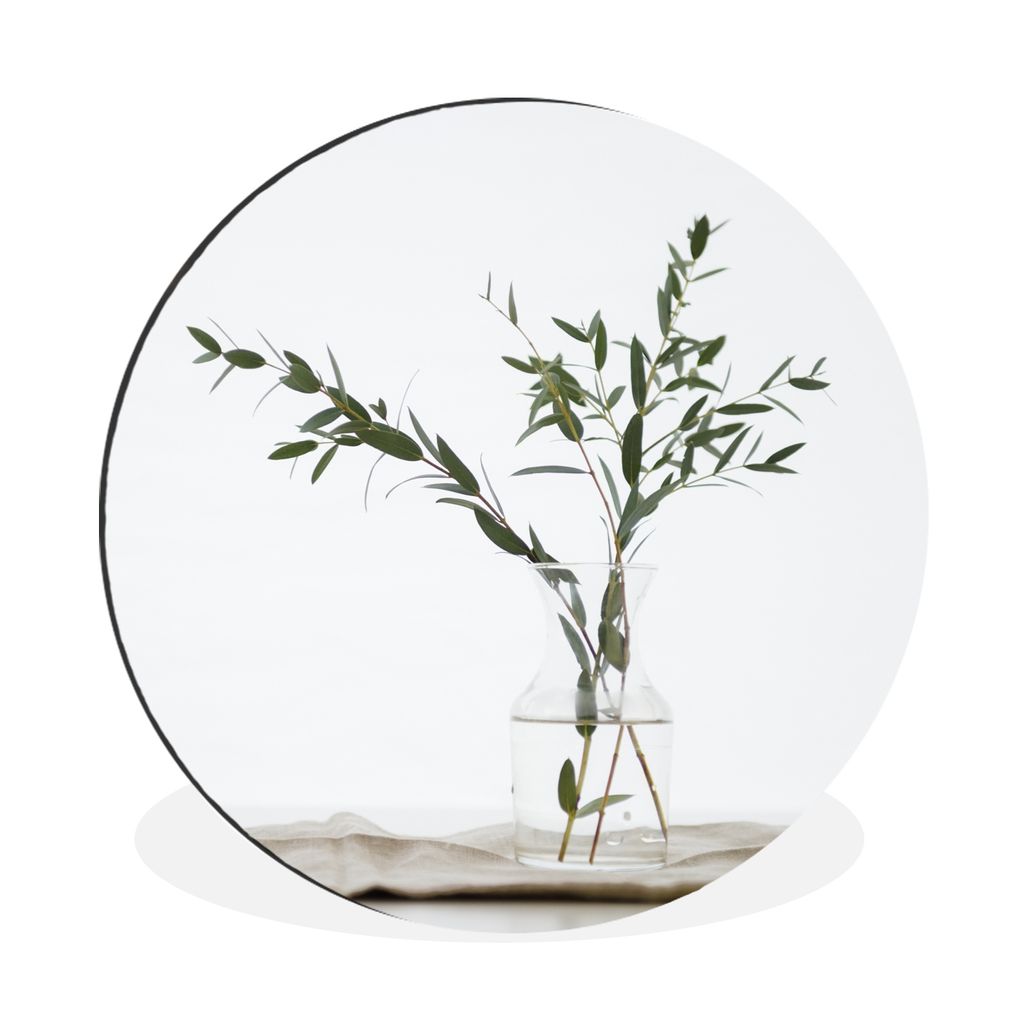 MuchoWow Aluminium Wandkreis Eukalyptuszweige in einer Glasvase Ø 90 cm Wanddeko Modern Wohnzimmer - Mauerkreis - Wandbilder - Runde Bild - Bild...