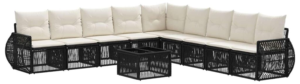 vidaXL Gartensofa-set 10 pcs Schwarz und Cremeweiß Poly-Rattan