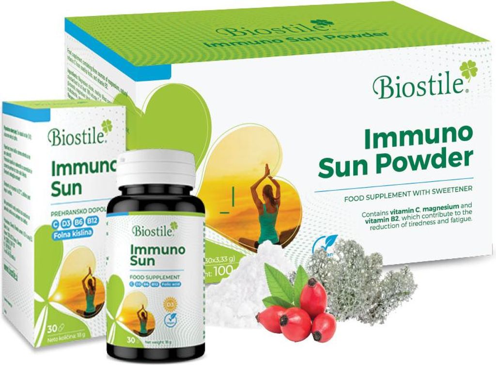 Biostile Immuno Sun Complet – 3800 IE Vitamin D3, Vitamin C, B6, B12, Folsäure, Magnesium und Reishi-Extrakt