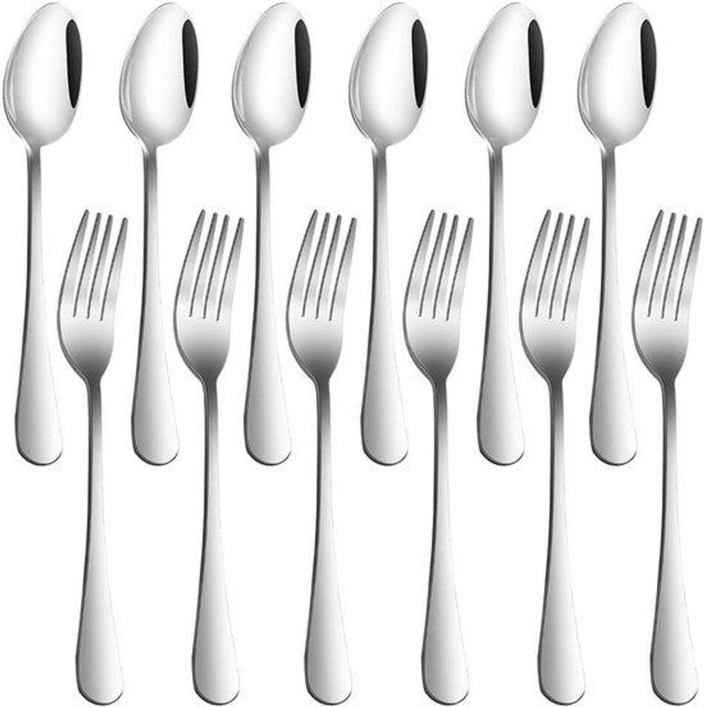 12-teiliges Edelstahl-Set mit Gabeln und Löffeln, robuste Gabeln