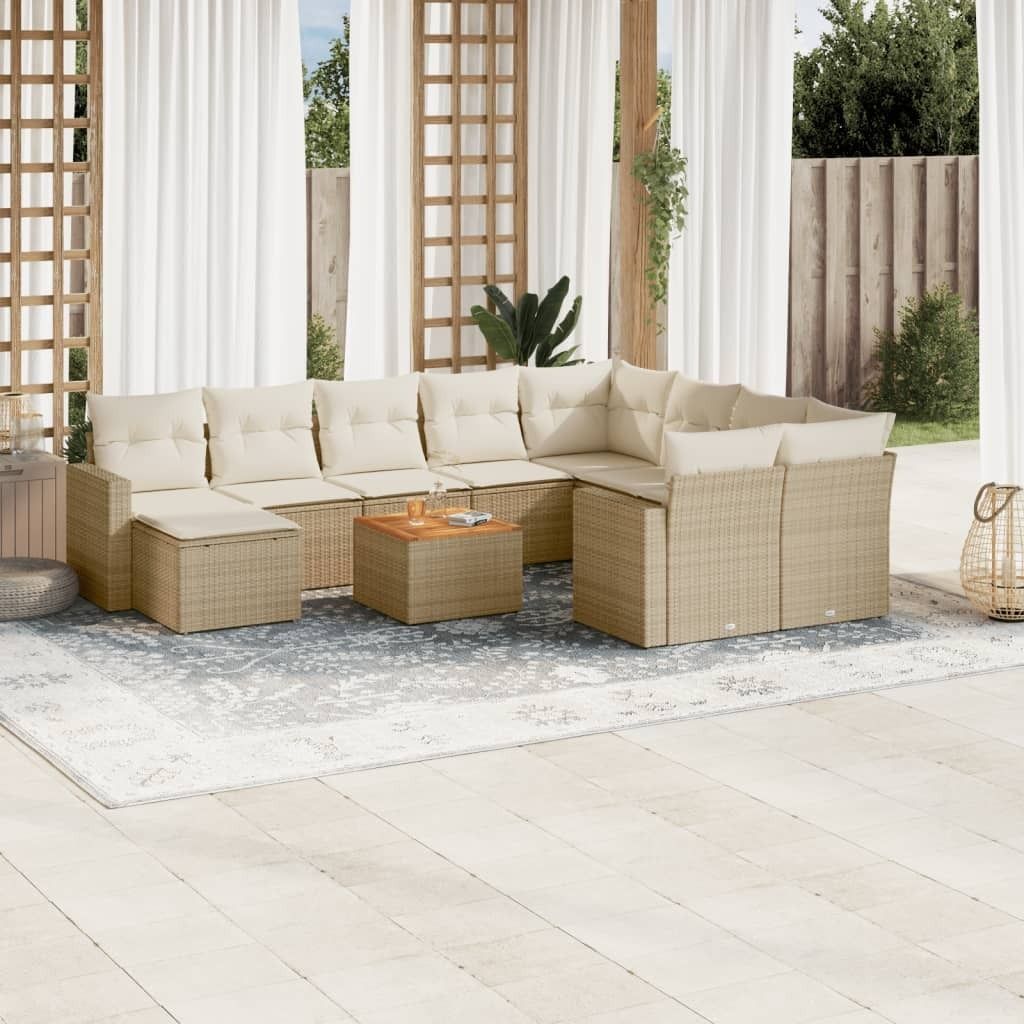 Maison Exclusive - 11-tlg. Garten-Sofagarnitur mit Kissen Beige Poly Rattan