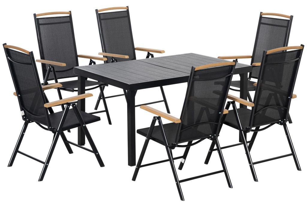 Sitzgruppe klappbar fš¹r 6 Personen 1 Tisch+6 Stš¹hle Gartenm?bel Set Sitzgarnitur Aluminium Mesh Schwarz