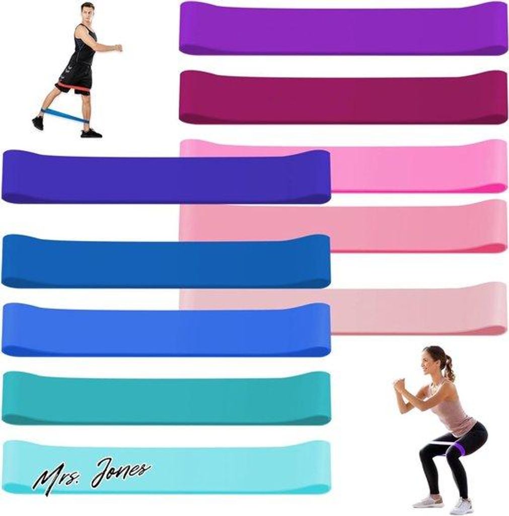 Weerstandsbanden Set 10 Stück verschiedene Niveaus für Fitness Yoga