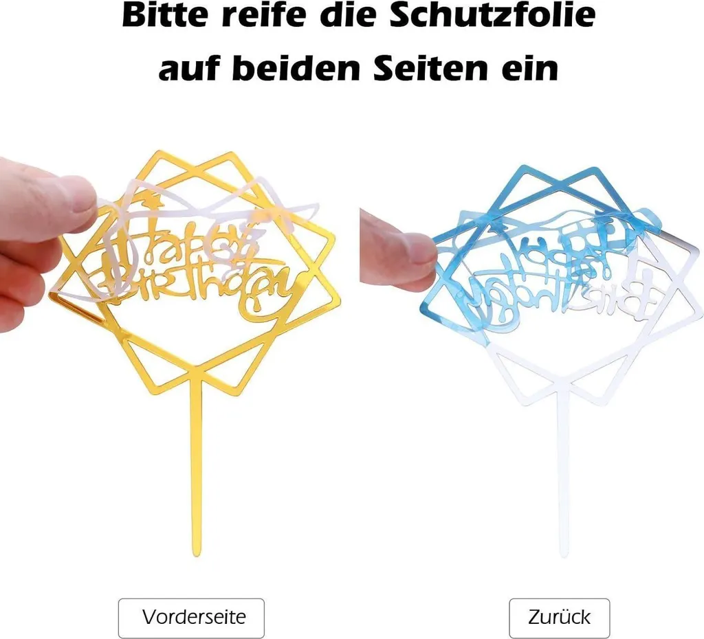 Set 10 Cake Topper Oro Buon Compleanno Acrilico Glitter per Torte - 4