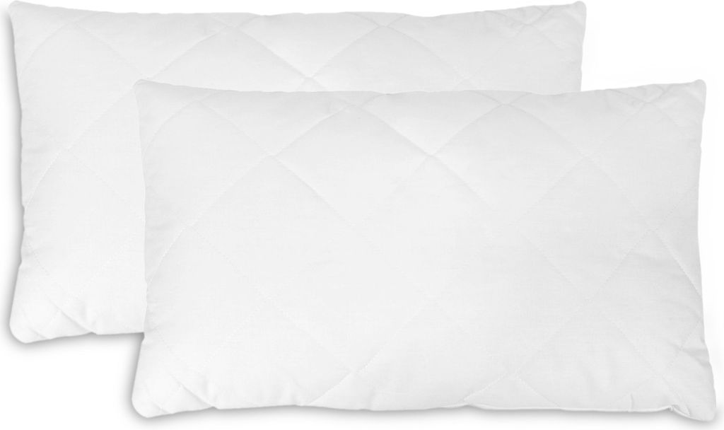 Two white pillows are shown side-by-side on a white background.
