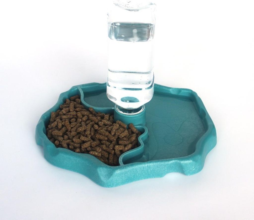 Reptilien-Wasserspender, 2-in-1-Futterspender mit Überlaufschutz, Kunststoff-Futternapf für Schildkrötengeckos – Blau