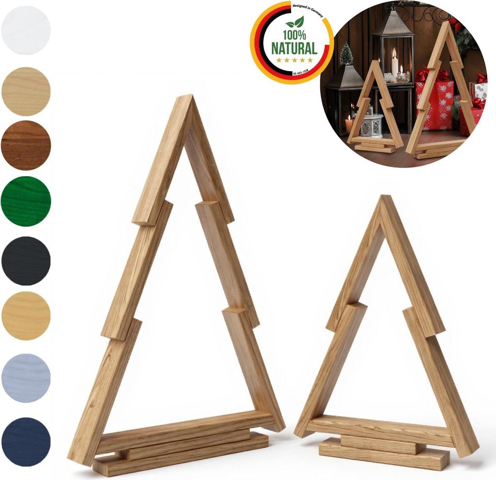 Floranica Tannenbaum 2er-Set aus Kiefernholz Holztannenbäume Unbehandelt Standschmuck Weihnachtsbaum Weihnachtsdeko Christbaum Weihnachtsdekoration