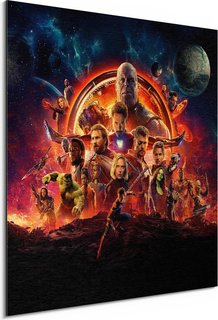 DEQORI Alu-Dibond Bild Gold 30x30 cm 'Avengers Infinity War' Wandbild Metall dünn Design