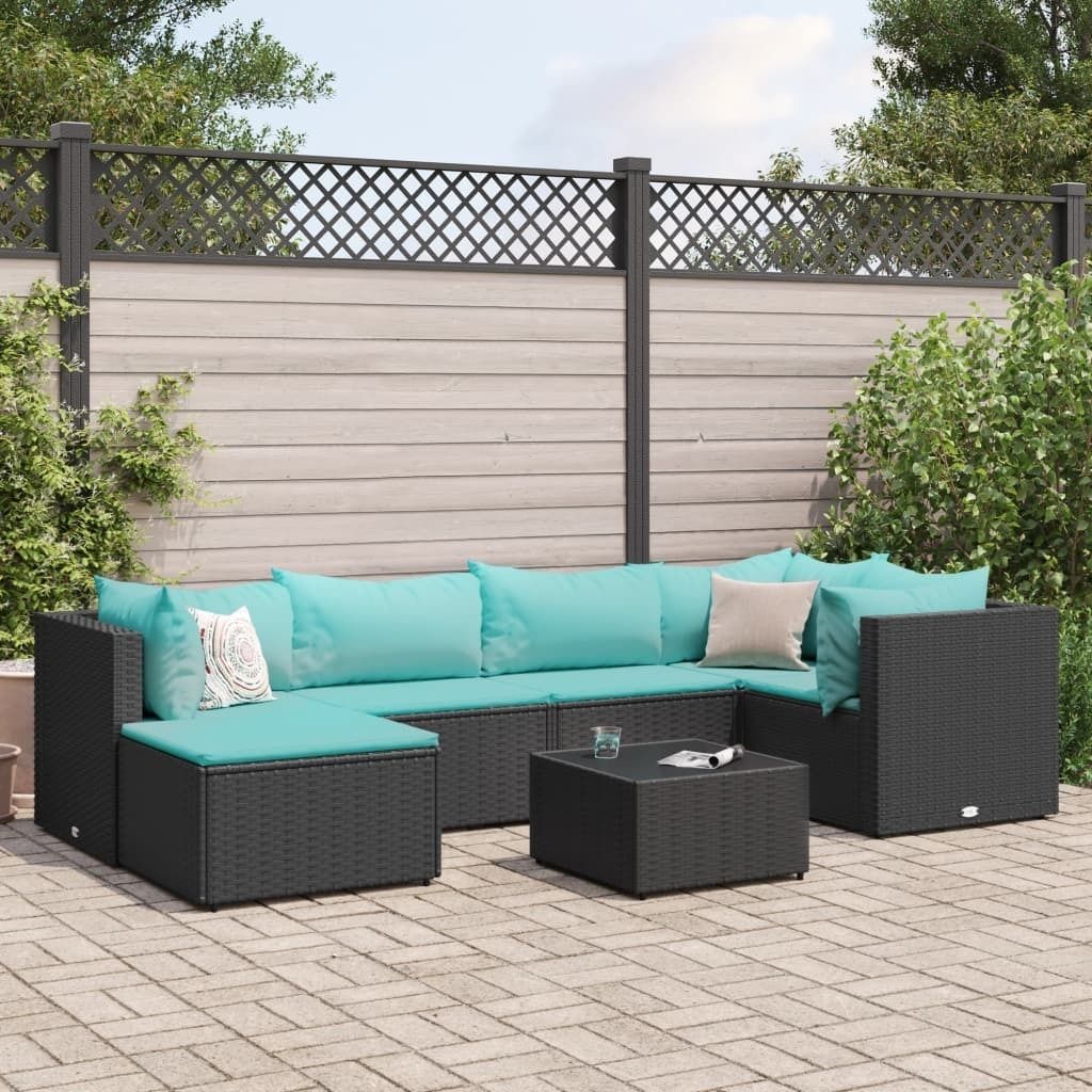 Maison Exclusive - 7-tlg. Garten-Lounge-Set mit Kissen Schwarz Poly Rattan