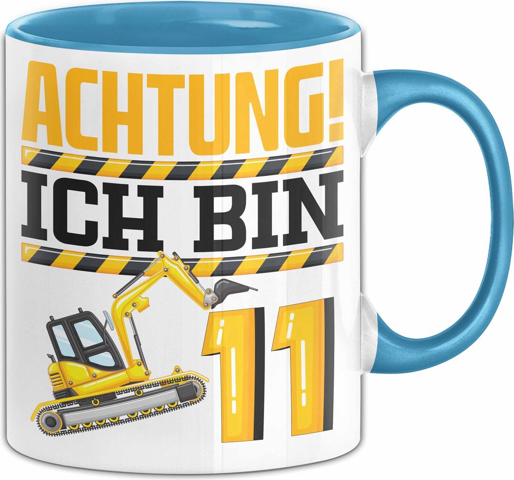 11. Geburtstag Geschenk Tasse Becher Jungs Baustelle Geburtstagsgeschenk Achtung Ich Bin 11 (Blau)