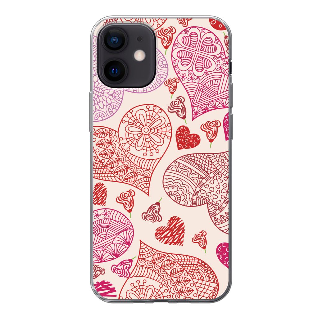 MuchoWow Handyhülle Schutzhülle Hülle für iPhone 12 Eine Illustration mit rosa und roten Herzen Silikon Softcase Handy Hülle - Schutzhülle
