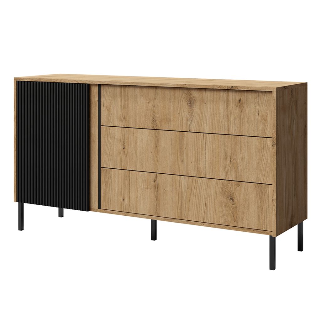 AX LIVING Schlafzimmer Schubladenschrank Mikasso 145cm Eiche/Schwarz