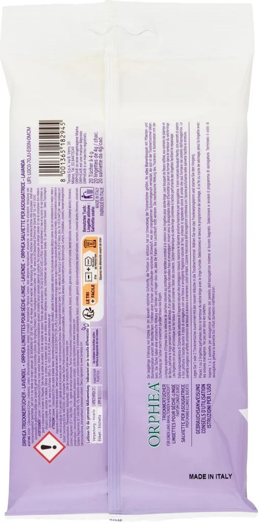 Stop Électricité Statique Sèche-Linge : Chiffons Orphea Lavande - 20 pcs - 6