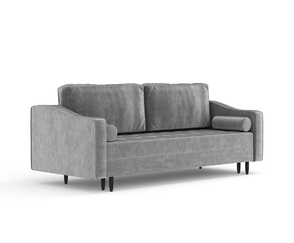 Schlafsofa Livia Interiors Zyia 218x103 cm, Sofa mit Schlaffunktion und Bettkasten, 3-Personen Sofa, Sofabett, Hohe Beine, Samtstoff Piano Velvet Grau