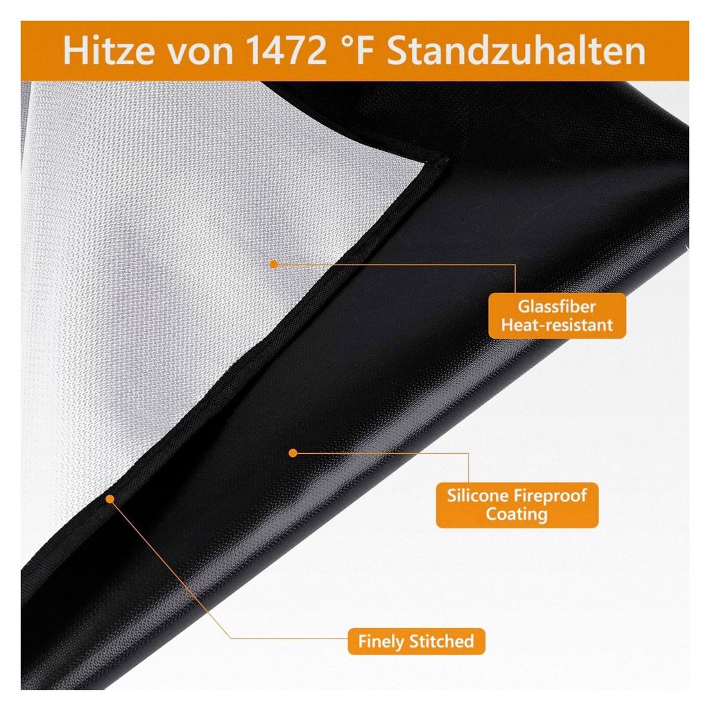 Feuerfeste Unterlage 100×180 cm, Faltbare Grillunterlage, Silikon-Glasfaser Hitzebeständige und Wasserbeständige Grillmatte für BBQ, Kamin, Bod...