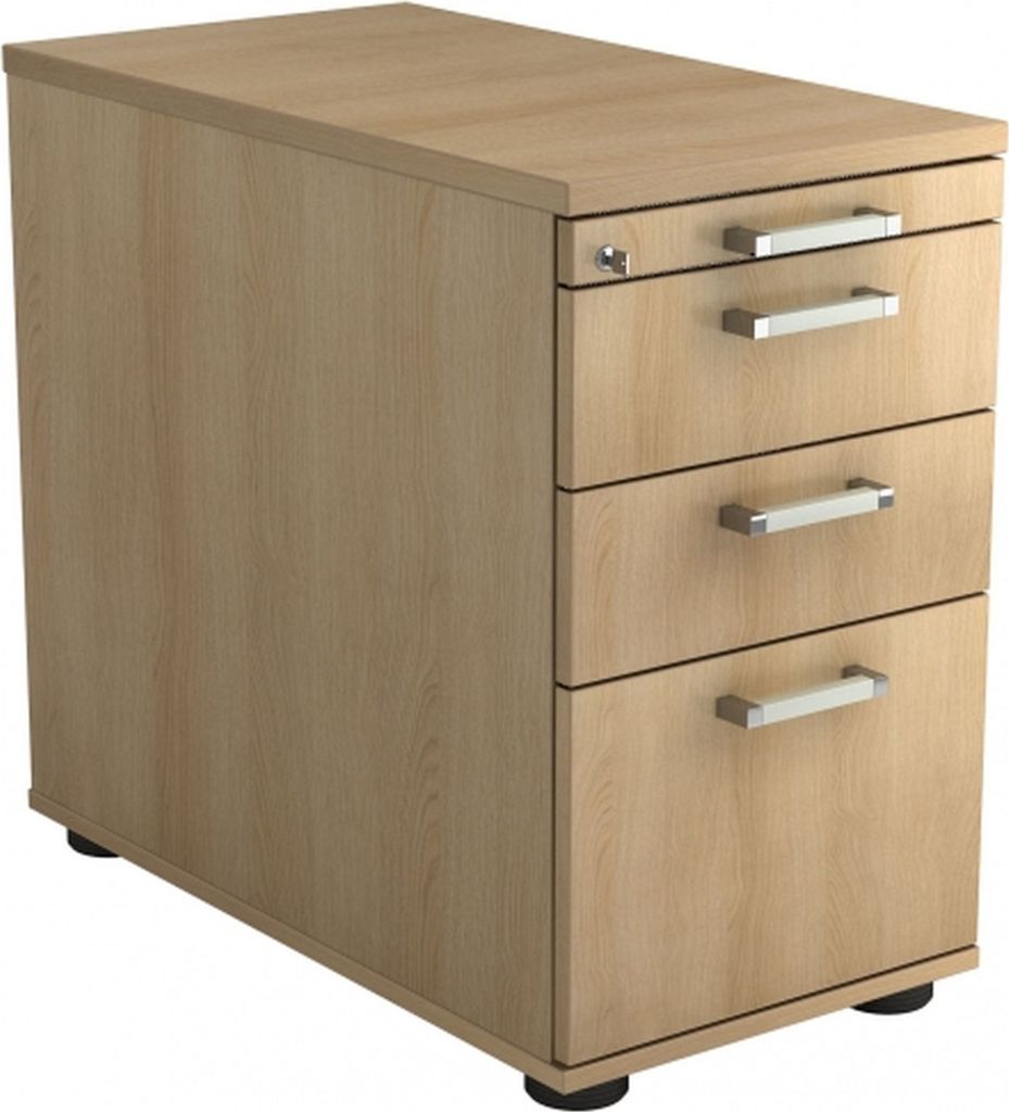 Standcontainer 80cm 2 Schub 1 Hängeregistratur Schloss Chromgriff Eiche