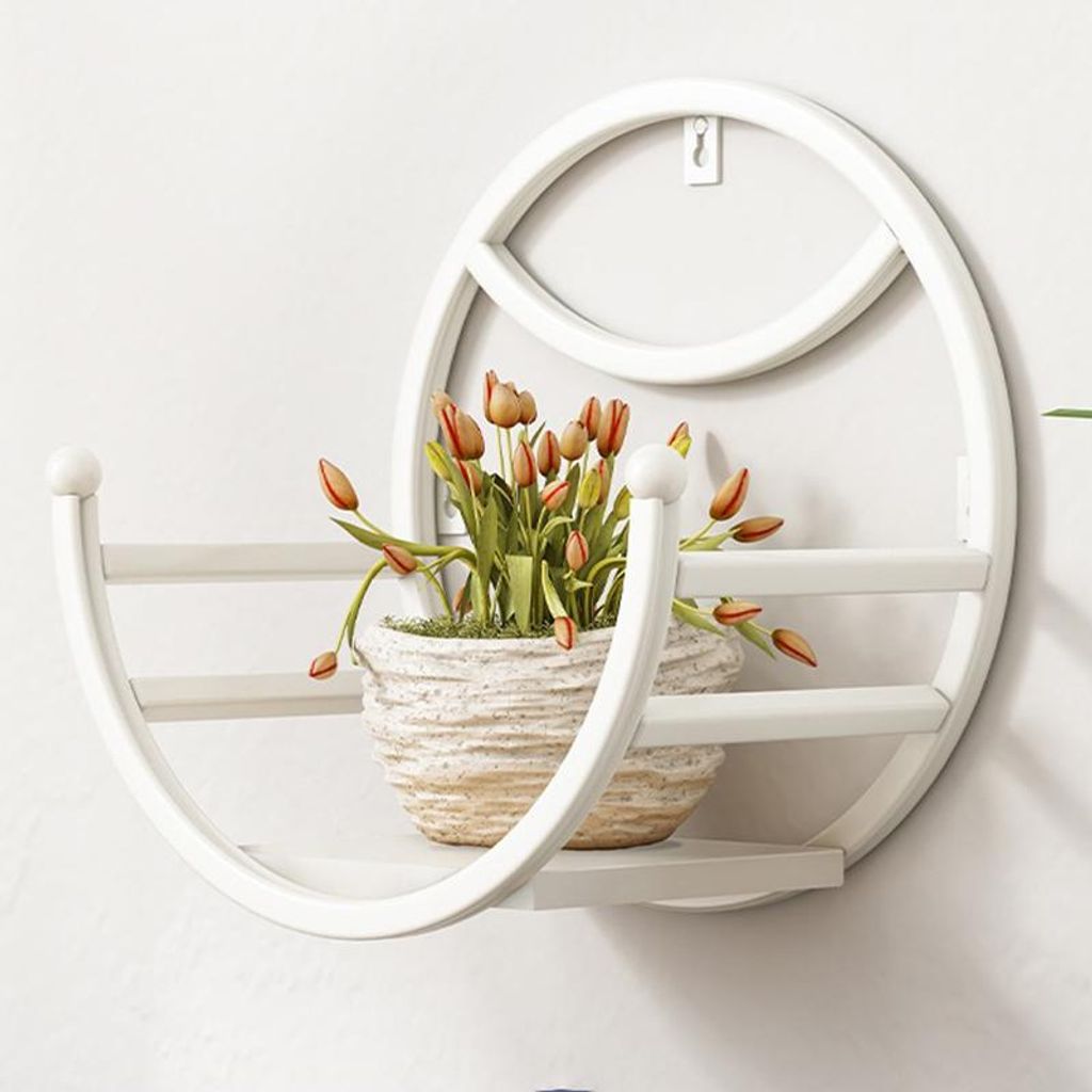 Metall-Wandblumenhalter, Runder Pflanzenständer, Kreatives Wandregal, Stabile Pflanzenhalterung,Vielseitige Wanddekoration, 35x2x35cm, Weiß