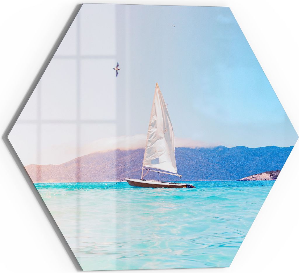 DEQOART Magnettafel Glas 55x48 cm 6-eckig 'Segeln in die Freiheit' beschreibbar Whiteboard Küche