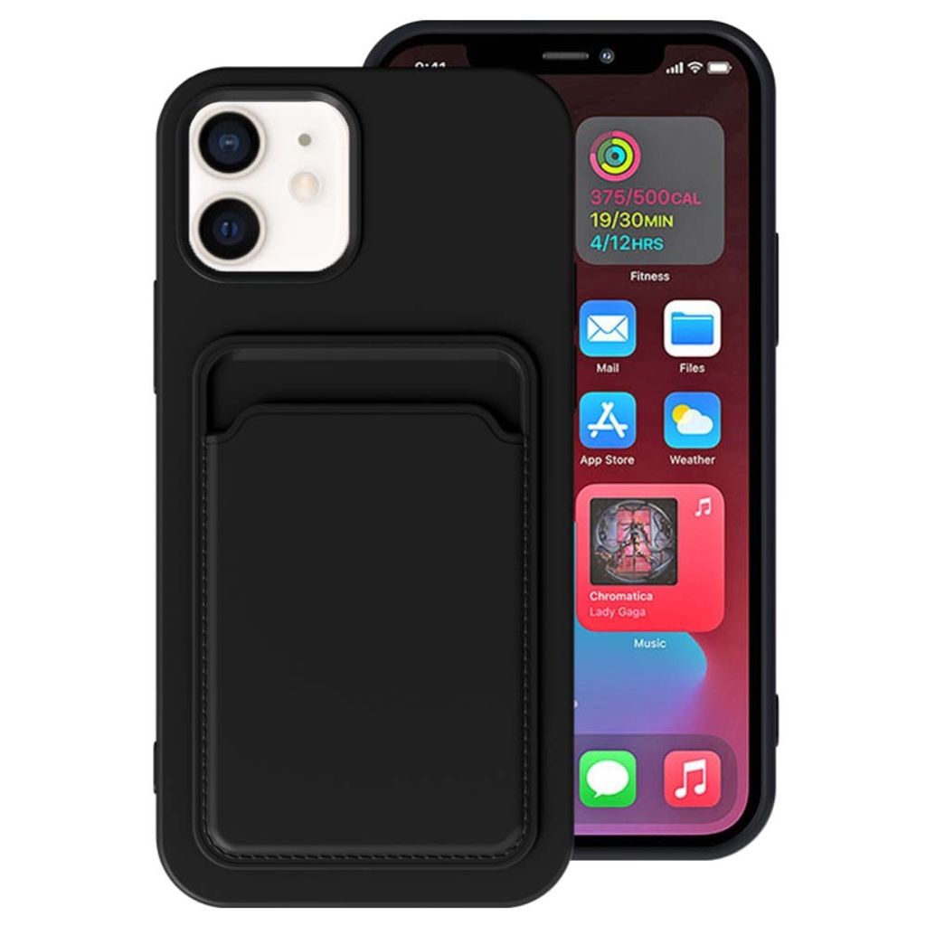 Smartphonica iPhone 12/12 Pro Silikonhülle mit Kartenhalter - Schwarz