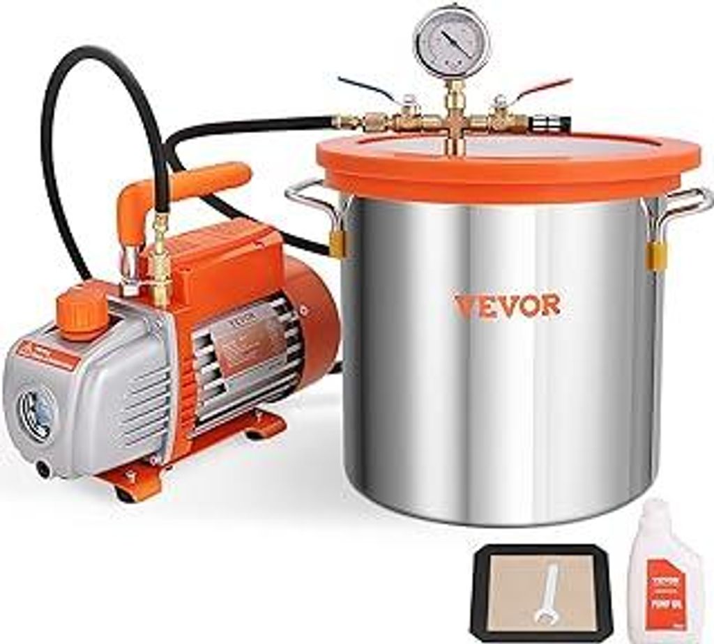 VEVOR Vakuumpumpe mit 11L Vakuumkammer 100L/min klimaanlage Unterdruckpumpe 150W AC 220V/50Hz 1440U/min 5pa 250ml-Ölkapazität HVAC-Vakuumgeräte ...