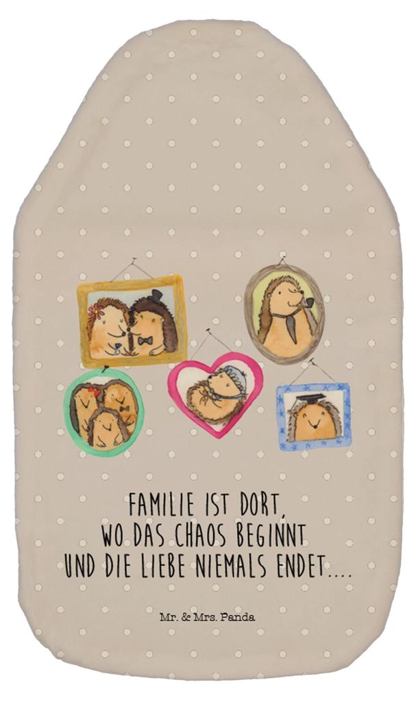 Mr. & Mrs. Panda Wärmflasche Igel Familie - Grau Pastell - Geschenk, Wärmflaschen, mit Bezug, Wärmekissen, gummi, Bruder, Bilder, Flauschige, Mu...