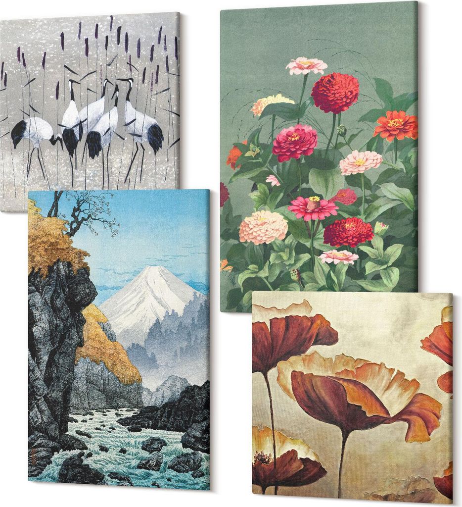 Leinwandbild Set 4-teilig – Modernes Wandbild – Polycanvas Kunstdruck – Abstrakte Bilder – Hochwertige Wandkunst – 2x 40x40 cm + 2x 40x60...