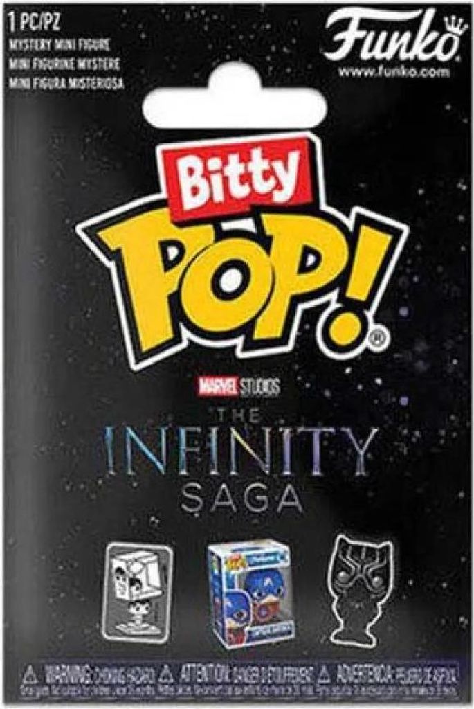 A Funko Bitty Pop! mystery figure packaging for Marvel's Infinity Saga.