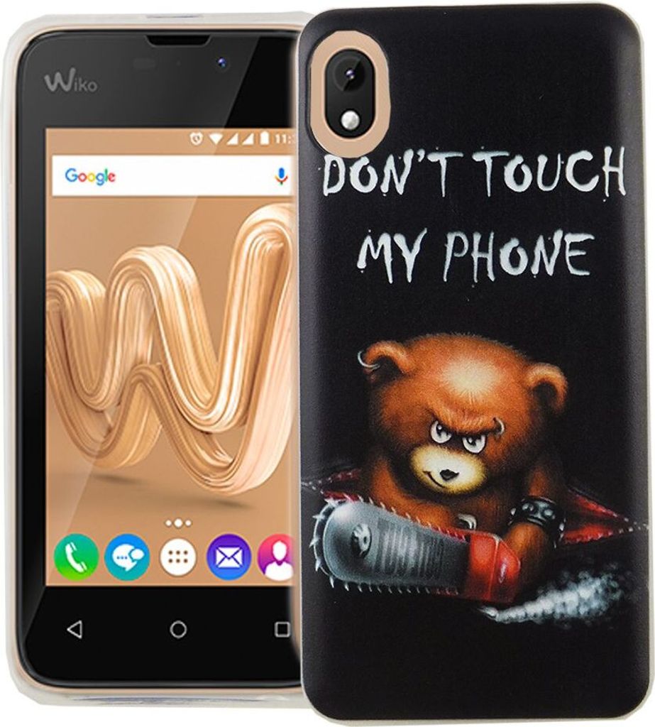 Handy Hülle für Wiko Sunny Max Cover Case Schutz Tasche Motiv Slim Silikon TPU Schriftzug Bär mit Kettensäge