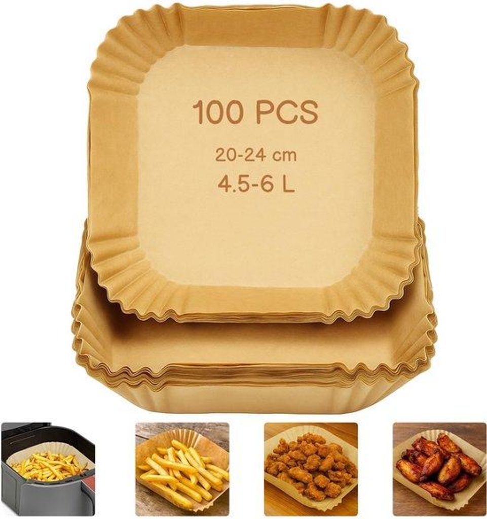 Airfryer-Wegwerpbakpapier, 100 Stück, 16 cm, wasserfest, ölbeständig, antiaanbak, Luftfritteuse-Accessoires