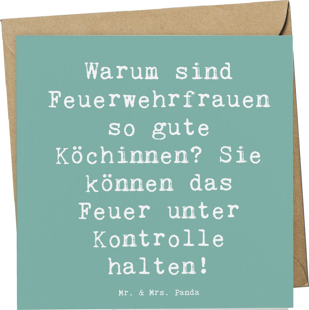 Mr. & Mrs. Panda Grußkarte Spruch Feuerwehrfrau Köchin - Meeresbrise - Geschenk, faltkarte, kreative Geschenke, handgefertigte, Klappkarte, Hinga...