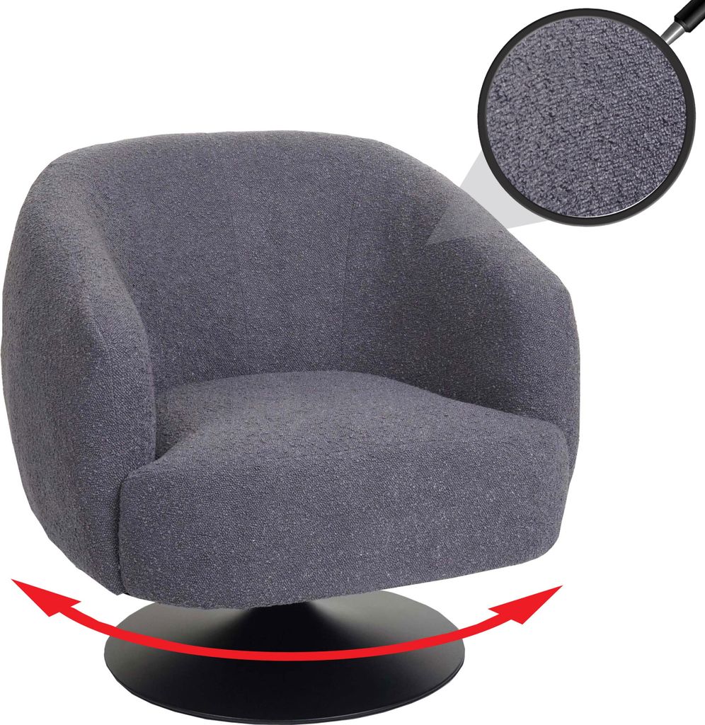 Lounge-Sessel HWC-J76, Cocktailsessel Sessel drehbar, Bouclé Stoff Metall dunkelgrau
