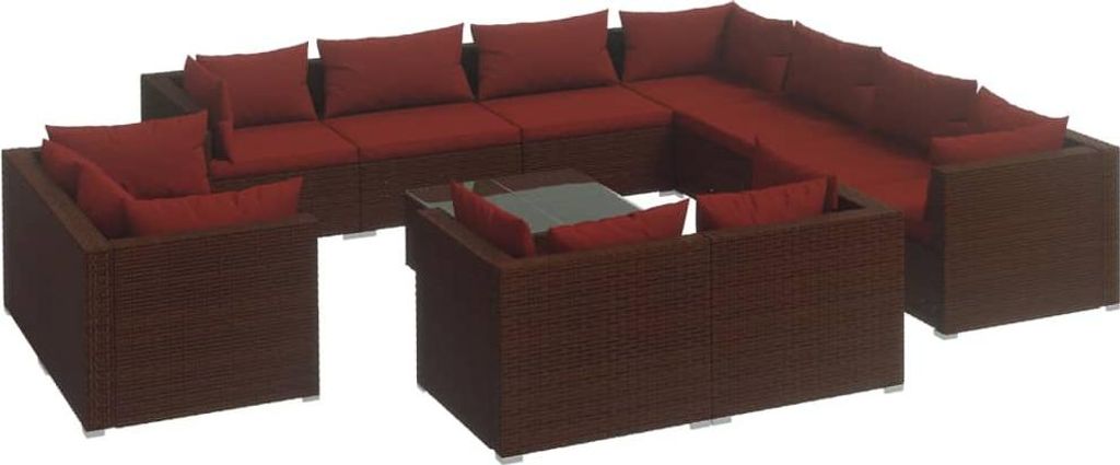 vidaXL 12-tlg. Garten-Lounge-Set mit Kissen Braun Poly Rattan