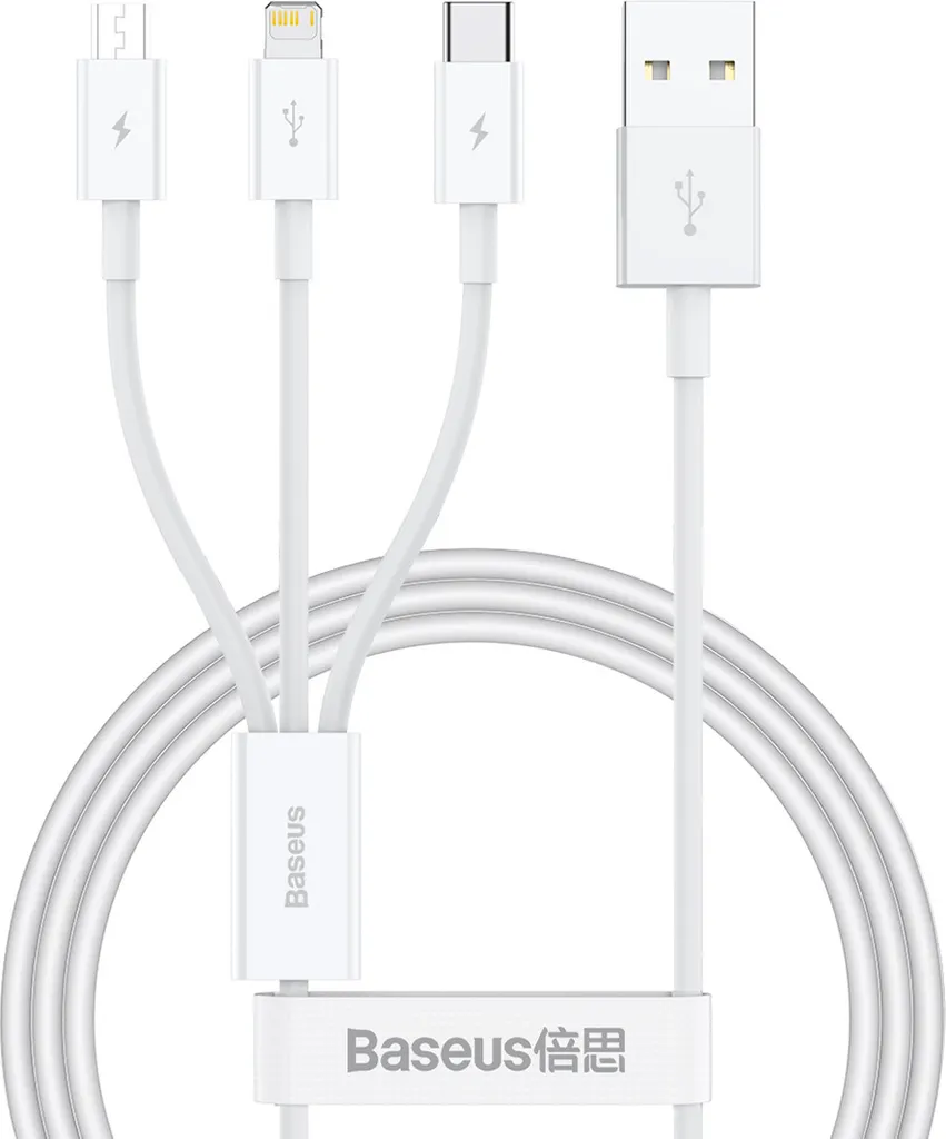 Baseus Cavo 3 in 1 USB a Lightning Micro USB e Type-C 3.5A 1M Bianco - 2