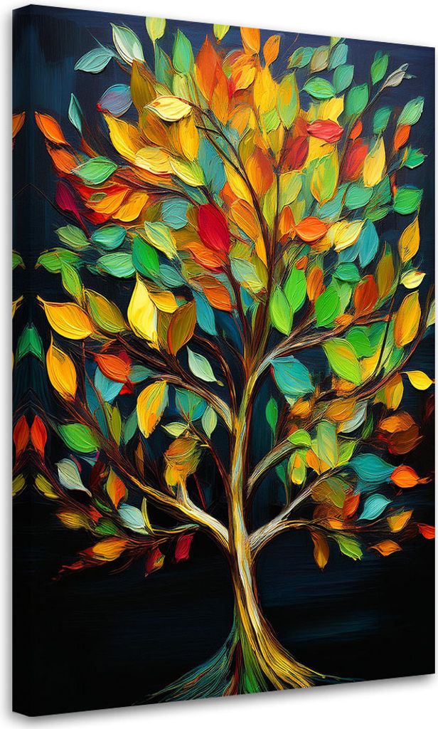 Leinwandbild Baum Bunte Blätter Abstraktion 60x90 Feeby Bunt bild für die wand bereit zum aufhängen