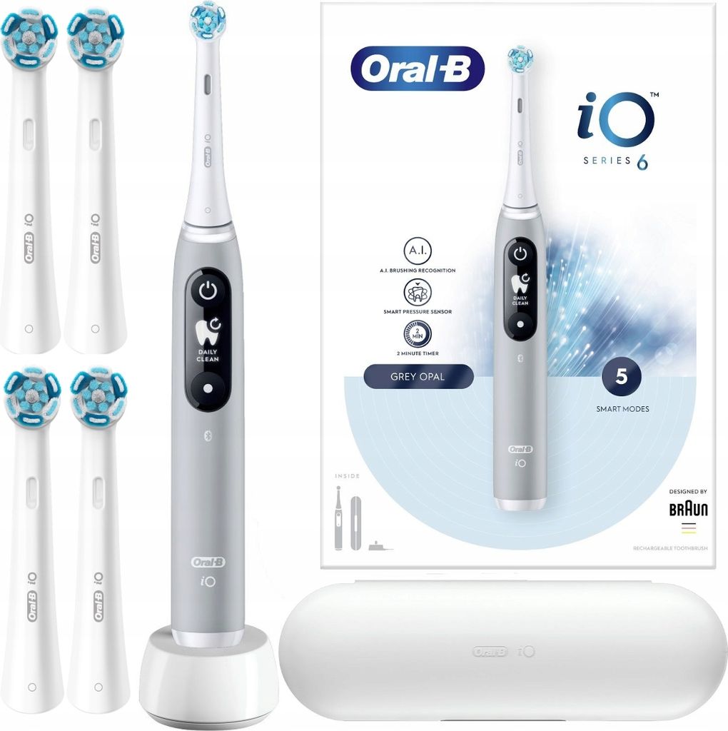 Oral-B | Elektrische Zahnbürste iO 6 - Grau - Intelligente Reinigung - 5 Reinigungsmodi