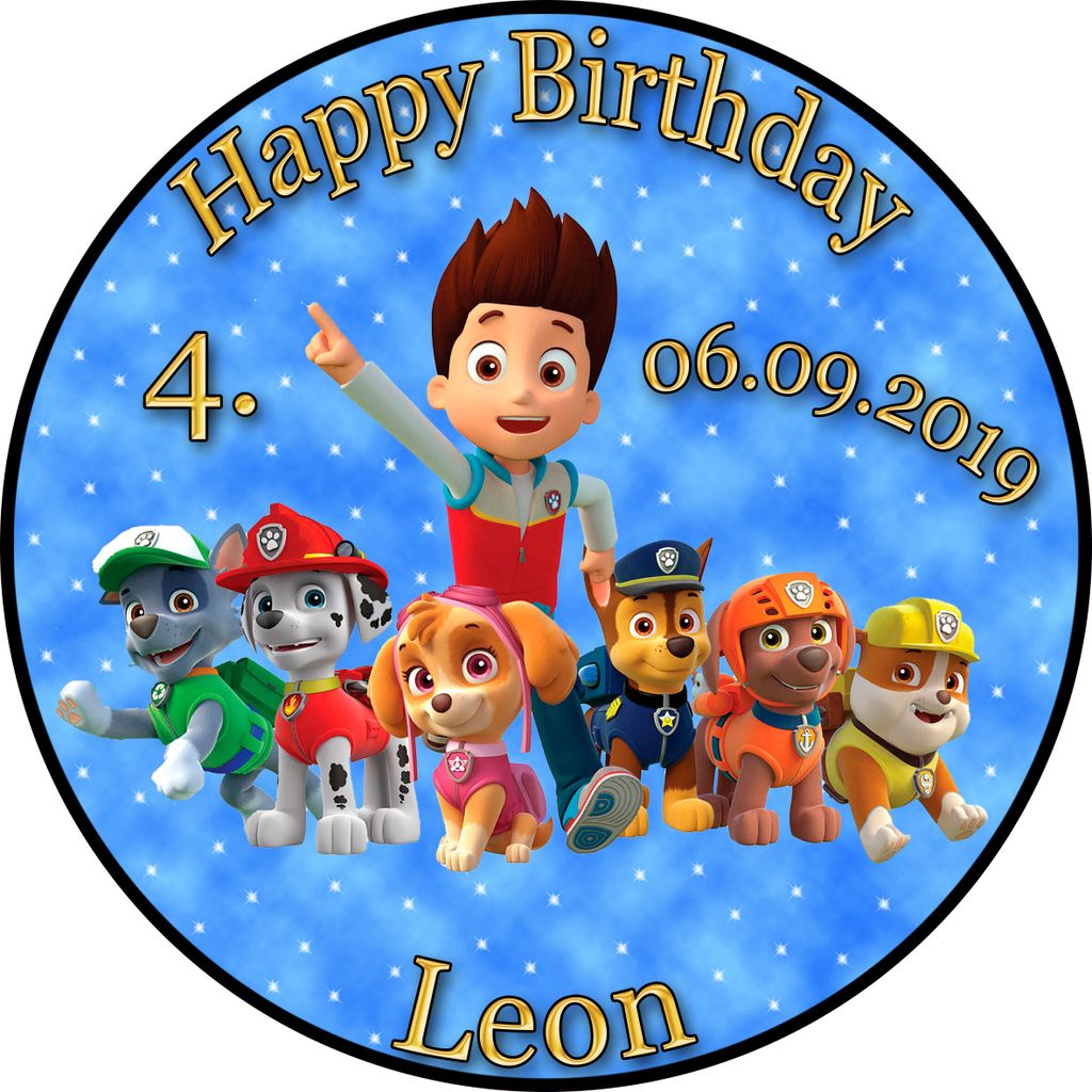 Tortenaufleger Fototorte Tortenbild Kindergeburtstag Paw Patrol PP02 (Zuckerpapier) Rund 14 cm Ø ohne Banner & Foto Blau