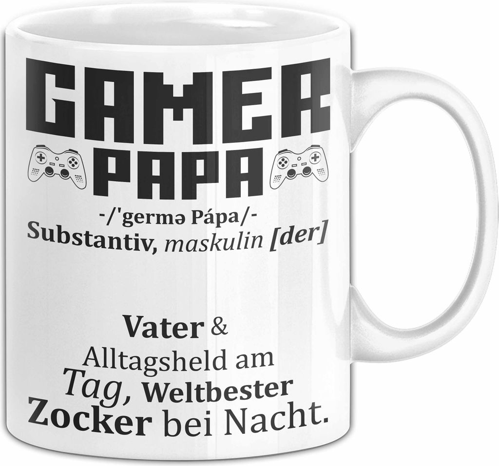 Gamer Papa Tasse Geschenk Vater Zocker Geschenkidee Vatertag Bester Papa (Weiß)