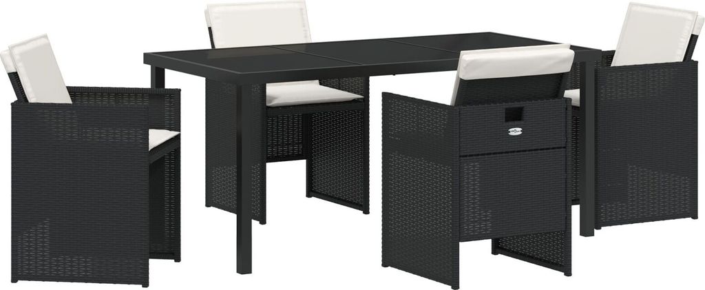 Möbel 5-teiliges Garten-Essset mit Kissen Schwarz Poly-Rattan - Gartenstühle 3379942