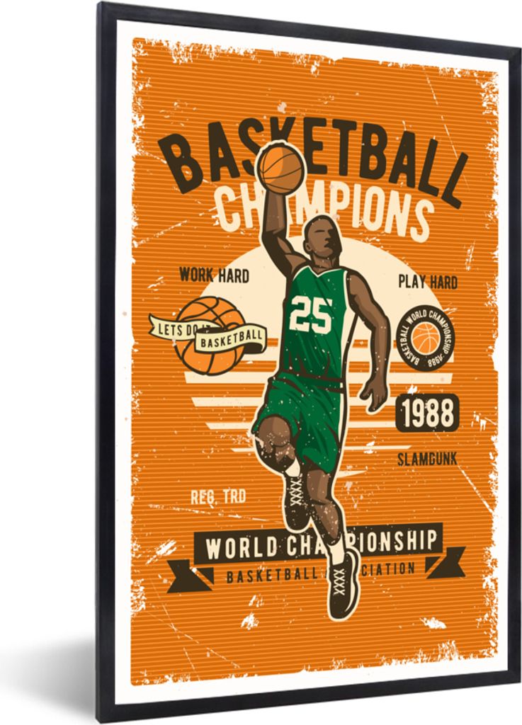 MuchoWow MuchoWow Gerahmtes Poster Mancave - Basketball - Sport - Retro 60x90 cm - Poster mit zchwarzem Bilderrahmen - Kunst