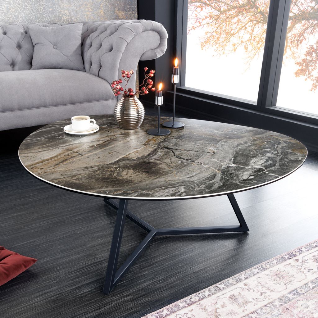 riess-ambiente Moderner Couchtisch MARVELOUS 90cm taupe schwarz Marmor Metall Keramik Wohnzimmer Beistelltisch Tisch