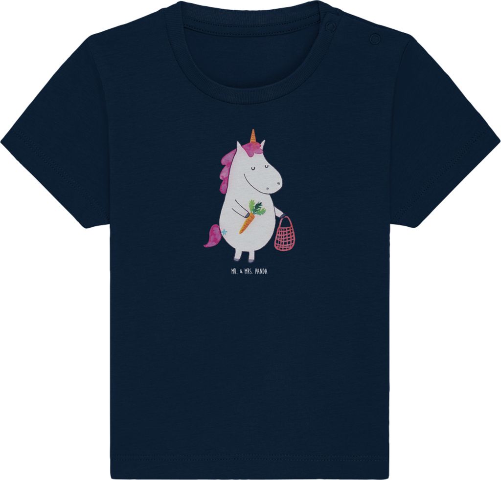 Mr. & Mrs. Panda Organic Baby Shirt Einhorn Gemüse 6. - 12. Monat - French Navy - Geschenk, Einhörner, Wochenmarkt, Kurzarmshirt, Biomarkt, Top, ...